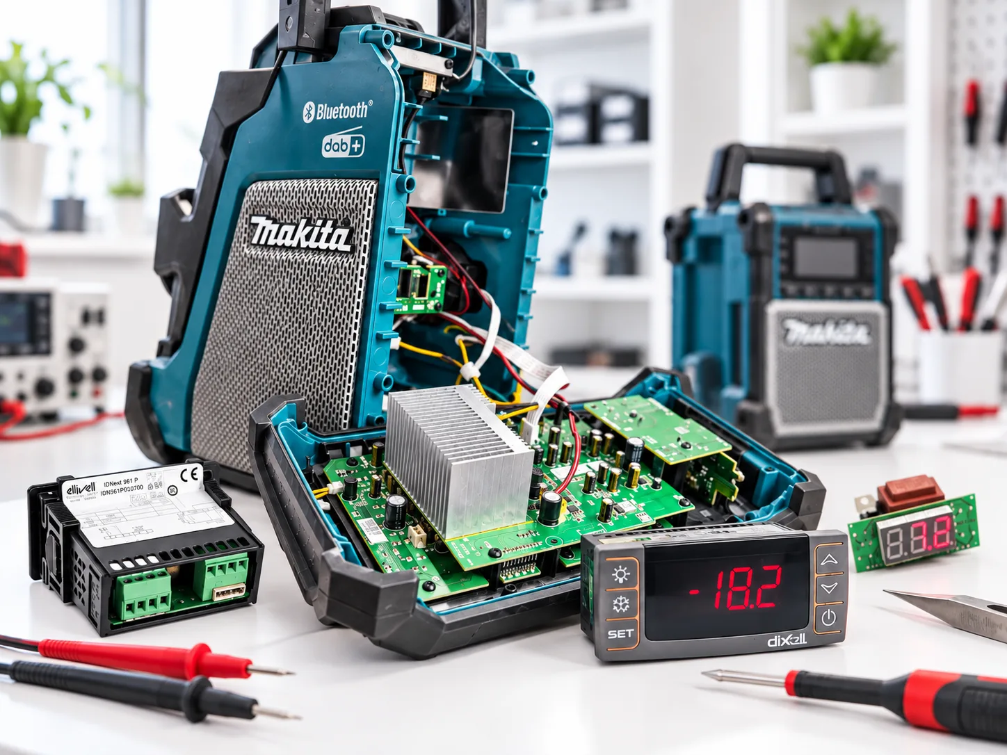 Popravilo elektronske naprave – razstavljen prenosni radio z elektroniko.